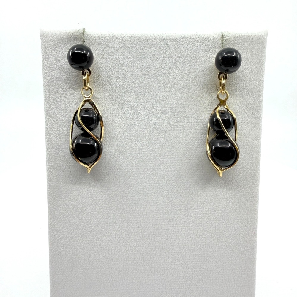 Gold Tone Black Bead Dangle Earrings - Chic Pea Pod Statement Jewelry